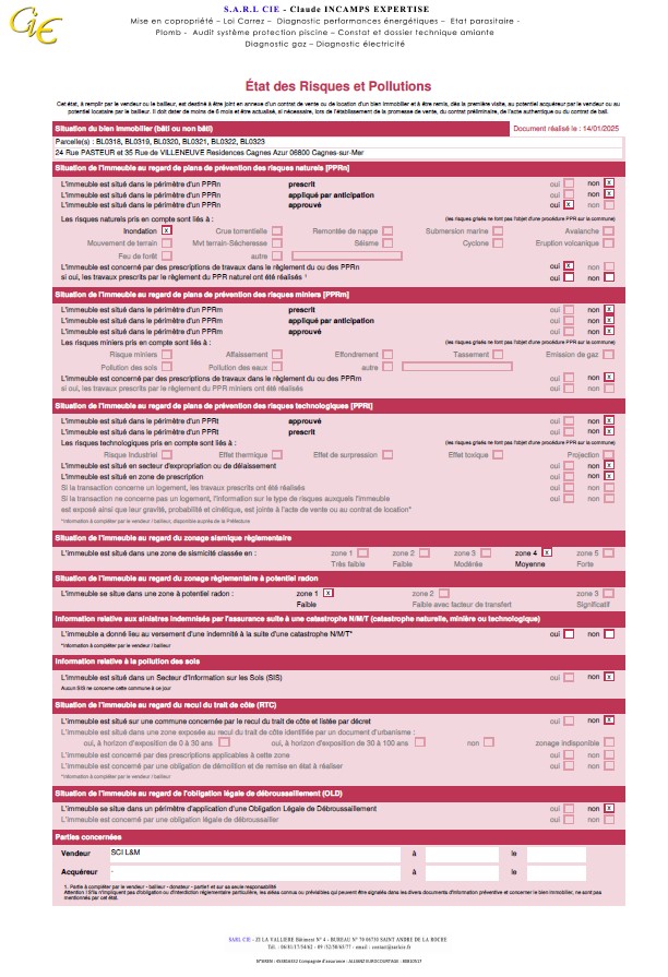 ERP - État des Risques et Pollutions